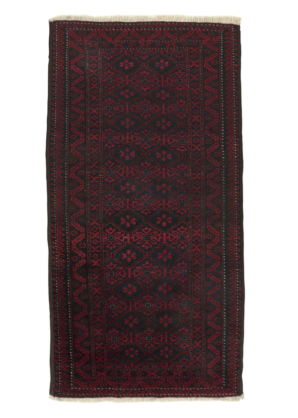 33870 Oriental Rug Afghan Handmade Area Runner Tribal 3'8'' x 6'11'' -4x7- Black Red Bokhara Elephant Foot Design