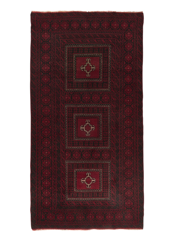 33871 Oriental Rug Afghan Handmade Area Runner Tribal 3'9'' x 7'2'' -4x7- Red Bokhara Design