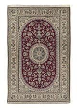 33877 Persian Rug Nain Handmade Area Traditional 6'4'' x 9'5'' -6x9- Red Whites Beige Floral Design