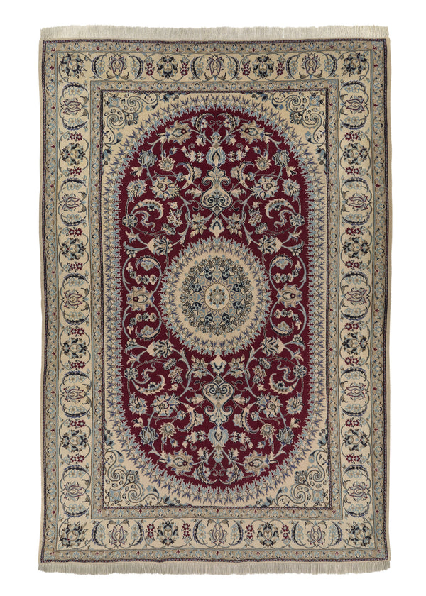 33877 Persian Rug Nain Handmade Area Traditional 6'4'' x 9'5'' -6x9- Red Whites Beige Floral Design