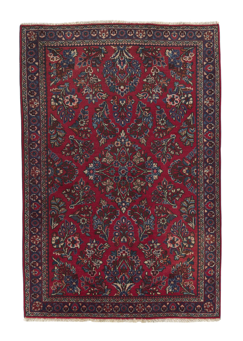33882 Persian Rug Sarouk Handmade Area Traditional Vintage 3'4'' x 5'0'' -3x5- Red Floral Design