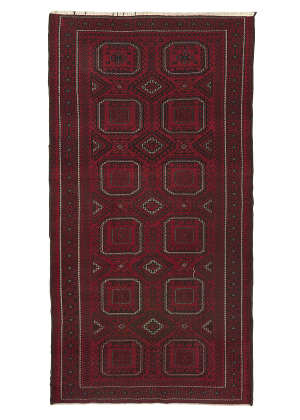 33885 Persian Rug Baloch Handmade Area Tribal 3'8'' x 7'2'' -4x7- Red Geometric Design