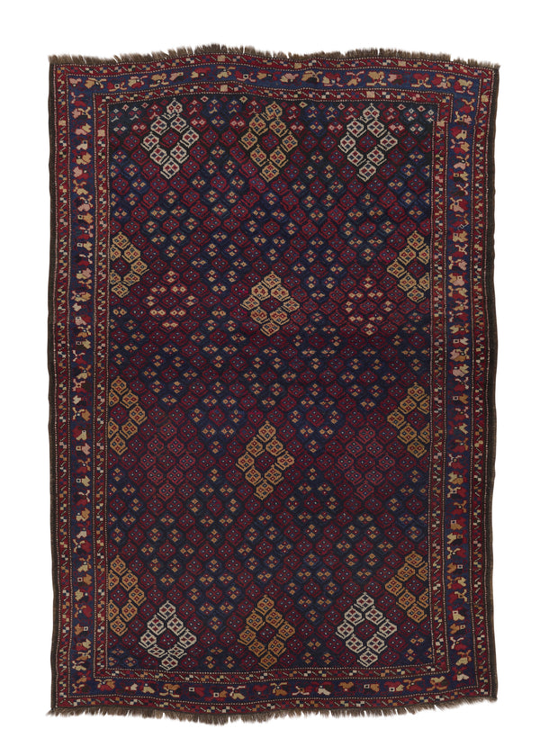 33889 Persian Rug Ghashghaei Handmade Area Antique Tribal 4'9'' x 7'2'' -5x7- Blue Red Geometric Design