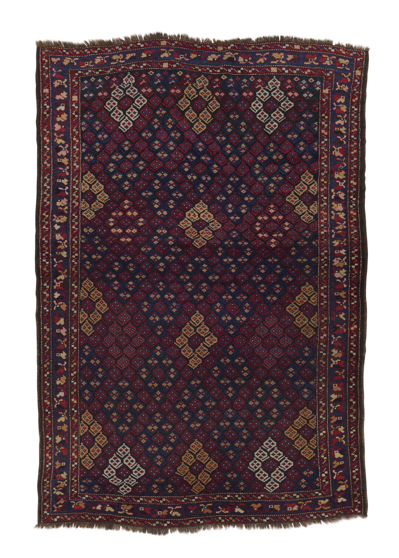 33889 Persian Rug Ghashghaei Handmade Area Antique Tribal 4'9'' x 7'2'' -5x7- Blue Red Geometric Design