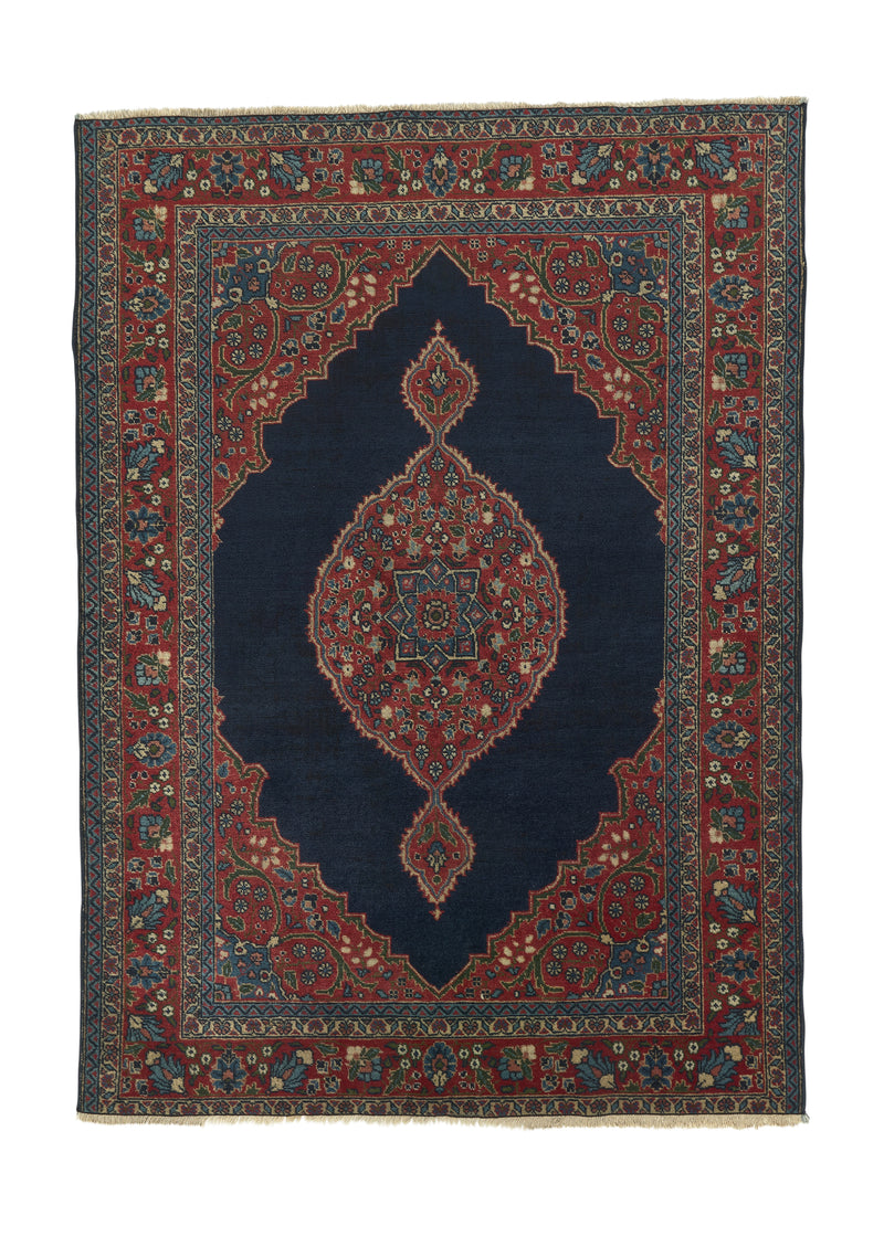33898 Persian Rug Tabriz Handmade Area Antique Traditional 4'6'' x 6'4'' -5x6- Red Blue Open Field Design