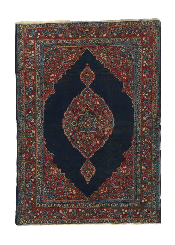 33899 Persian Rug Tabriz Handmade Area Antique Traditional 4'6'' x 6'4'' -5x6- Blue Red Open Field Floral Design
