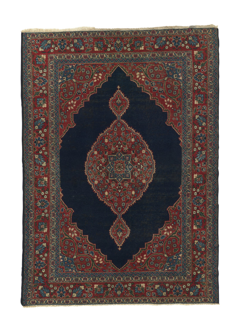 33899 Persian Rug Tabriz Handmade Area Antique Traditional 4'6'' x 6'4'' -5x6- Blue Red Open Field Floral Design