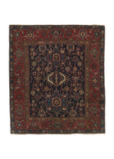 33909 Persian Rug Gharajeh Handmade Area Square Antique Tribal 4'9'' x 5'4'' -5x5- Red Blue Geometric Design