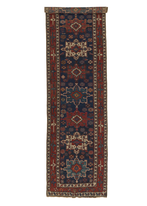 33933 Persian Rug Baloch Handmade Runner Antique Tribal 3'8'' x 14'5'' -4x14- Blue Red Geometric Design