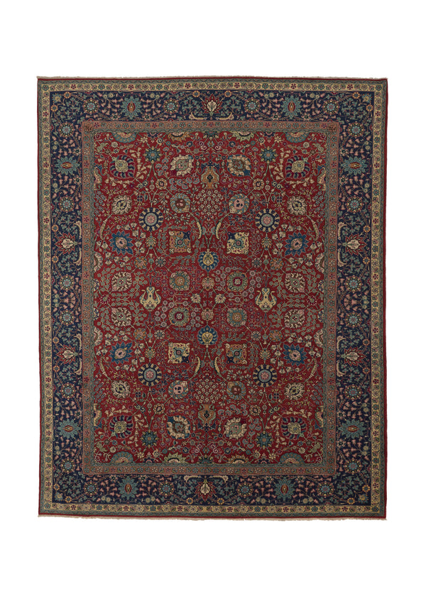 33973 Persian Rug Tabriz Handmade Area Traditional 9'7'' x 12'7'' -10x13- Red Blue Shah Abbasi Floral Design