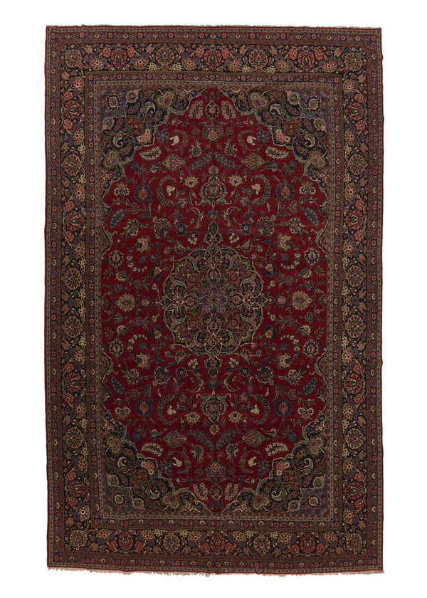 33982 Persian Rug Kashan Handmade Area Traditional 11'4'' x 18'3'' -11x18- Red Green Blue Toranj Mehrab Floral Design