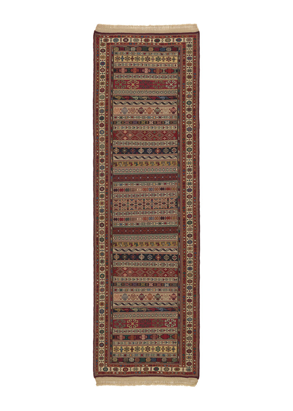 34004 Persian Rug Sirjan Handmade Runner Tribal 2'5'' x 8'0'' -2x8- Whites Beige Multi-color Kilim Geometric Design