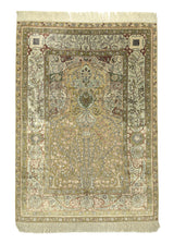 34027 Oriental Rug Turkish Handmade Area Traditional 2'7'' x 3'10'' -3x4- Green Brown Tree of Life Prayer Rug Design