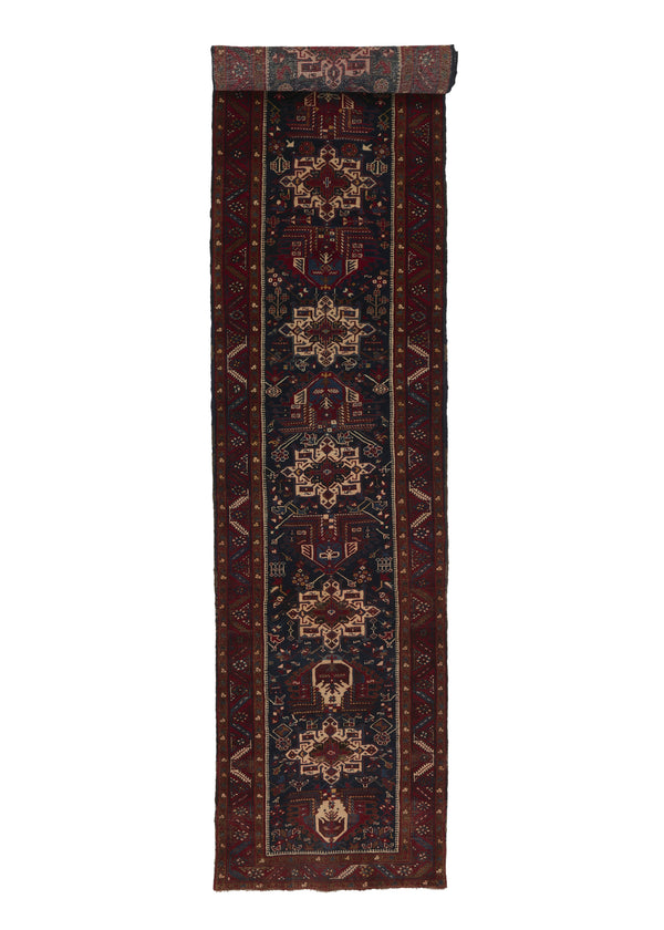 34044 Persian Rug Heriz Handmade Runner Vintage Tribal 3'1'' x 14'8'' -3x15- Red Blue Geometric Design