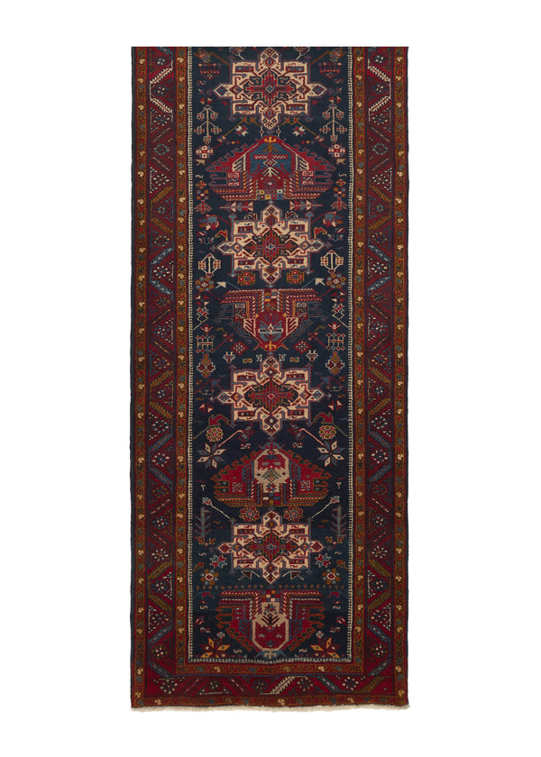 34045 Persian Rug Heriz Handmade Runner Tribal 3'0'' x 15'0'' -3x15- Blue Red Geometric Design