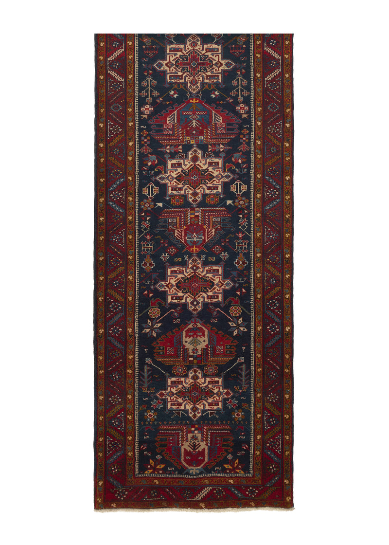 34045 Persian Rug Heriz Handmade Runner Tribal 3'0'' x 15'0'' -3x15- Blue Red Geometric Design