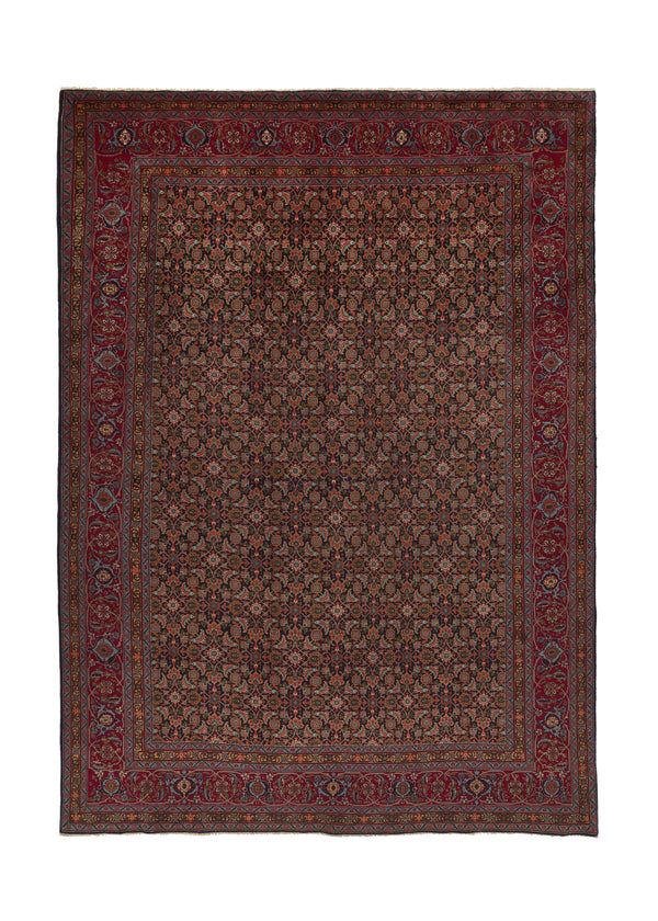 34058 Persian Rug Tabriz Handmade Area Traditional 9'5'' x 13'5'' -9x13- Red Blue Mahi Fish Design