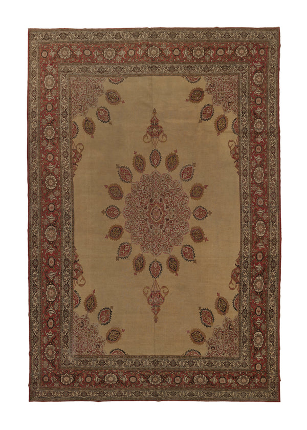 34063 Persian Rug Tabriz Handmade Area Antique Traditional 12'8'' x 18'10'' -13x19- Whites Beige Red Open Field Sheikh Safi Design