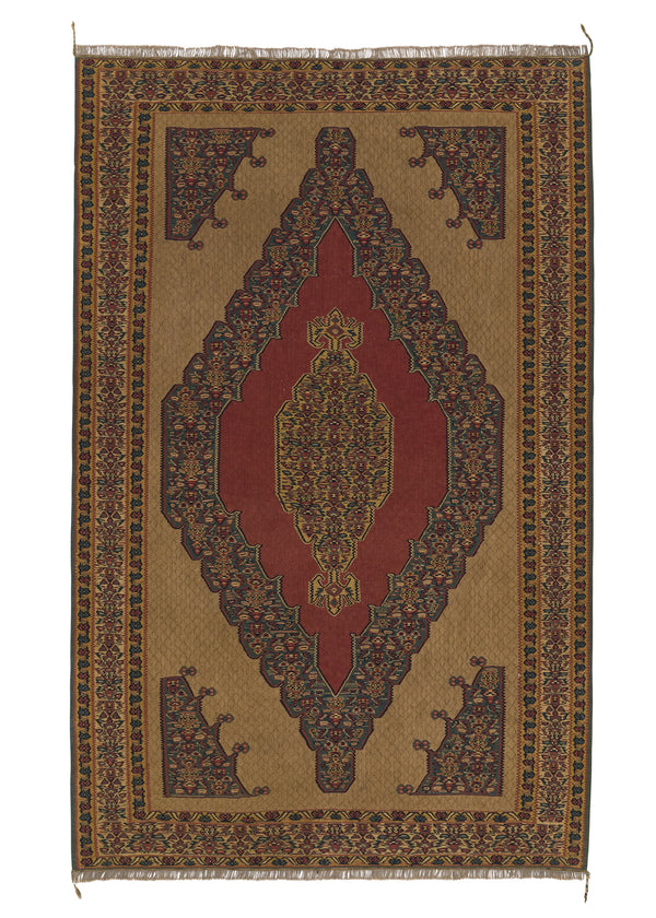 34072 Persian Rug Senneh Handmade Area Tribal 5'4'' x 8'3'' -5x8- Brown Red Geometric Design