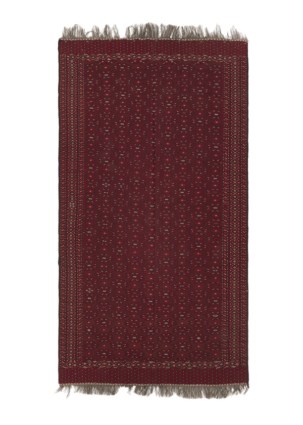 34077 Persian Rug Turkmen Handmade Area Tribal 6'9'' x 12'5'' -7x12- Red Geometric Design