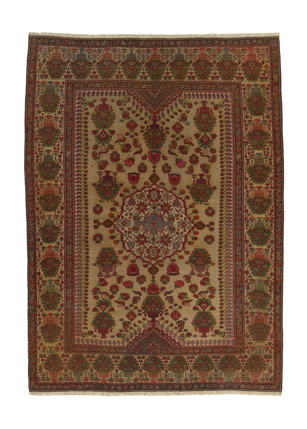 34101 Persian Rug Malayer Handmade Area Antique Tribal 4'2'' x 5'10'' -4x6- Whites Beige Yellow Gold Green Floral Unusual Design