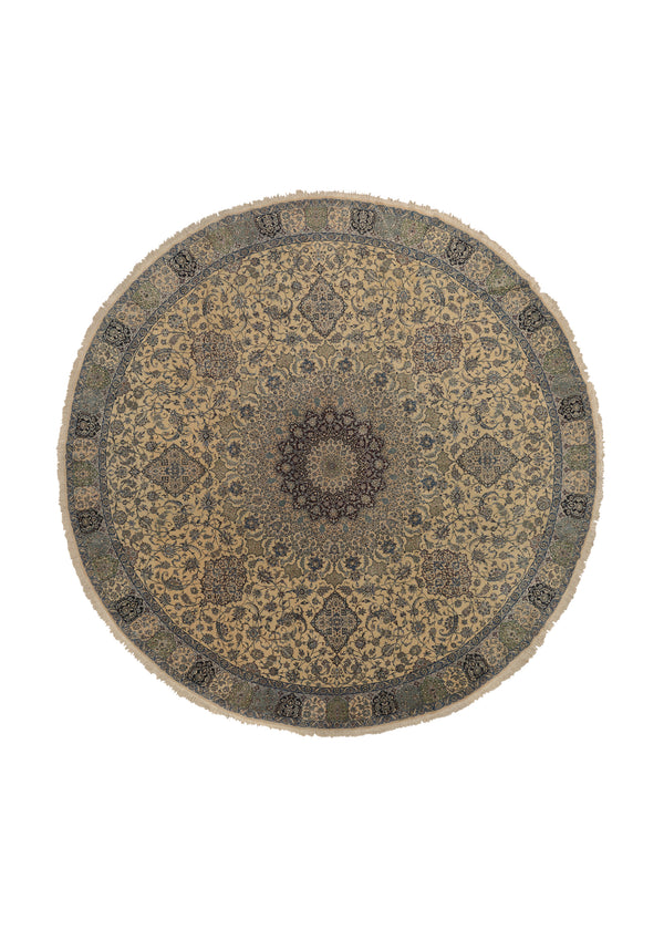 34105 Persian Rug Nain Handmade Round Traditional 14'8'' x 14'8'' -15x15- Whites Beige Blue Floral Design