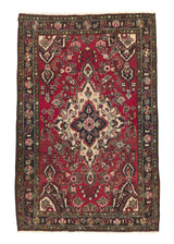 34113 Persian Rug Hamadan Handmade Area Tribal 3'5'' x 5'2'' -3x5- Red Geometric Design
