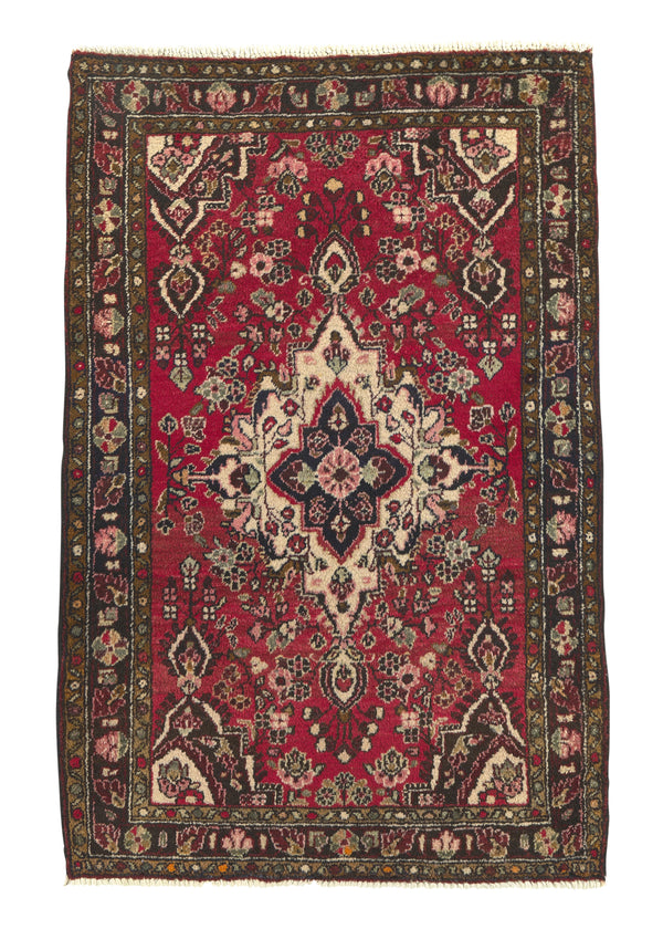 34113 Persian Rug Hamadan Handmade Area Tribal 3'5'' x 5'2'' -3x5- Red Geometric Design
