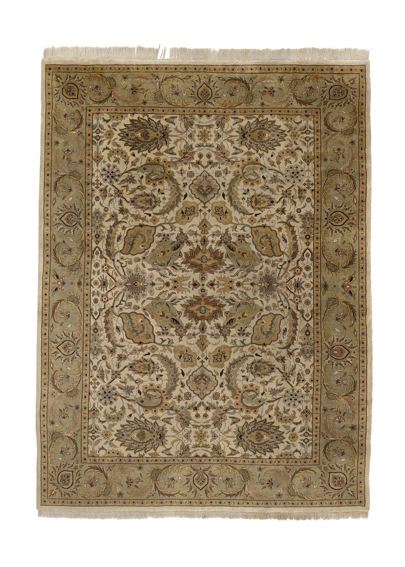 34117 Oriental Rug Indian Handmade Area Transitional 8'9'' x 11'9'' -9x12- Whites Beige Green Jaipur Floral Design