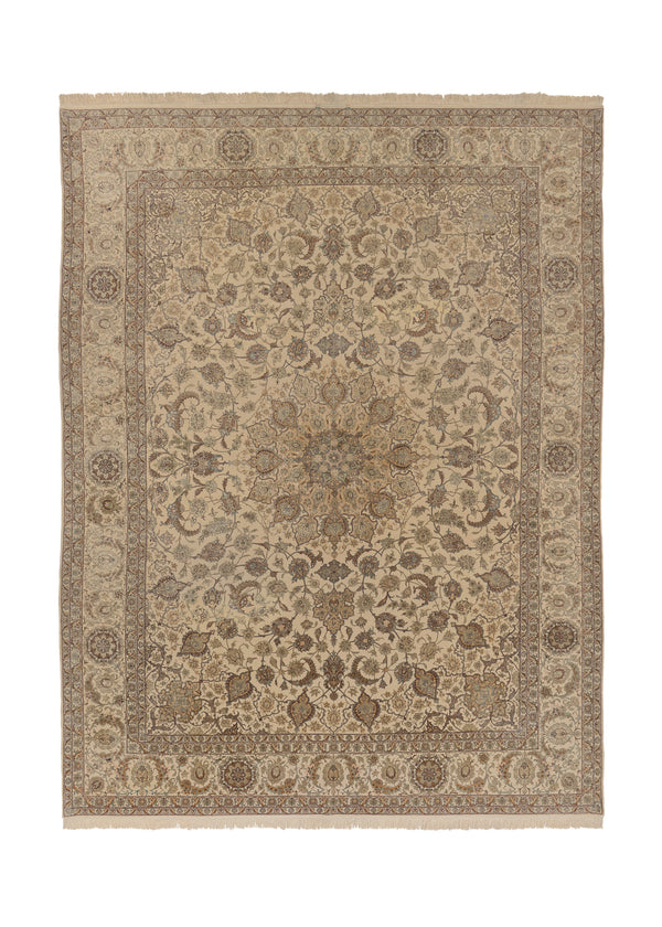 34121 Persian Rug Isfahan Handmade Area Traditional 9'10'' x 13'1'' -10x13- Whites Beige Green Floral Design