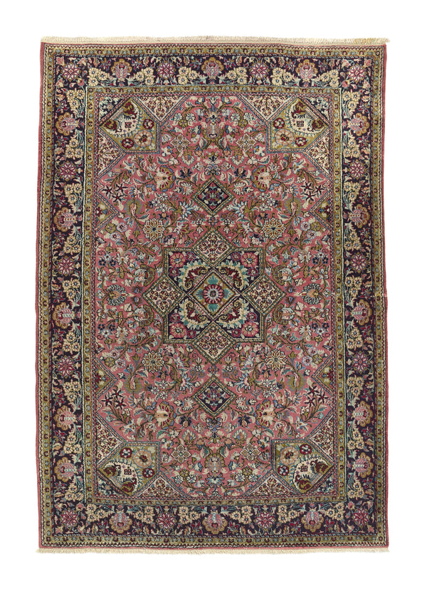 34123 Persian Rug Qum Handmade Area Traditional Traditional 3'6'' x 5'2'' -4x5- Pink Floral Design
