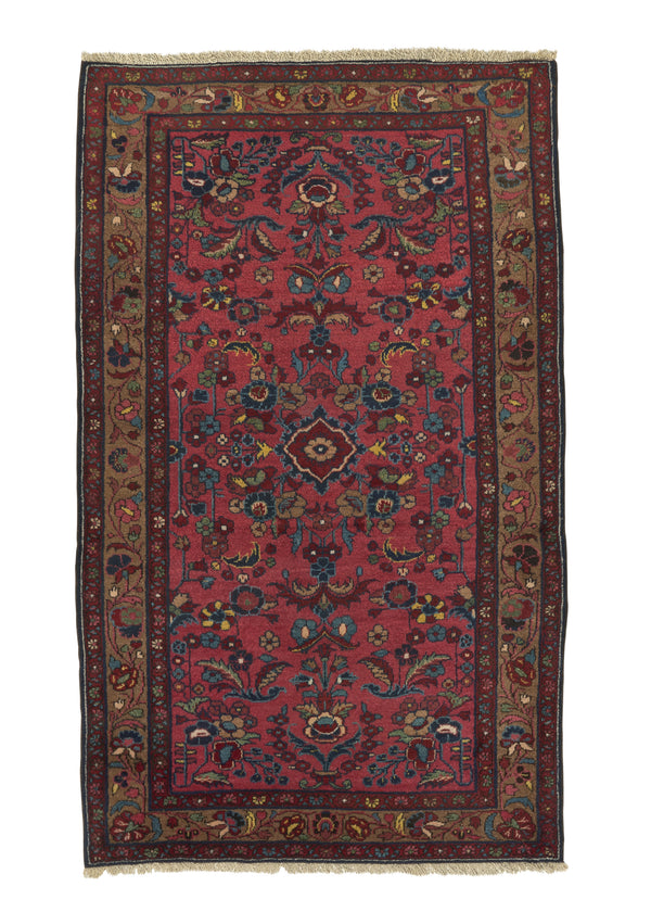 34124 Persian Rug Hamadan Handmade Area Tribal 3'8'' x 6'0'' -4x6- Red Brown Floral Design