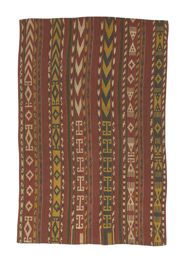 34135 Oriental Rug Turkish Handmade Area Antique Tribal 2'8'' x 4'2'' -3x4- Red Yellow Gold Saddle Blanket Design