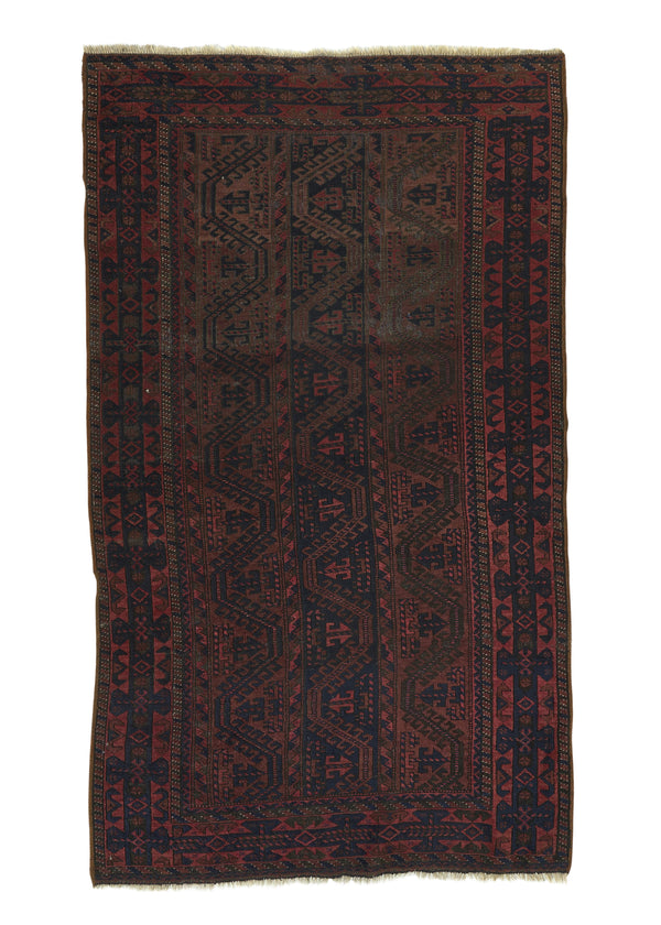 34142 Persian Rug Baloch Handmade Area Antique Tribal 2'10'' x 4'11'' -3x5- Red Black Geometric Design