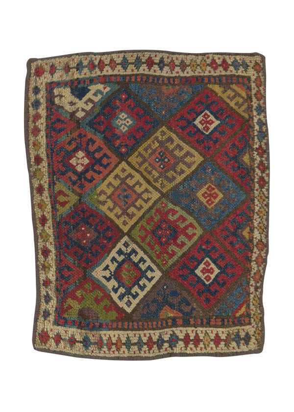 34144 Persian Rug Kurdistan Handmade Area Antique Tribal 2'5'' x 3'4'' -2x3- Multi-color Geometric Design