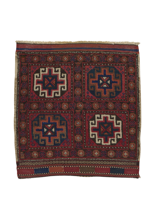 34149 Persian Rug Baloch Handmade Area Square Antique Tribal 2'2'' x 2'0'' -2x2- Red Saddle Bag Geometric Design