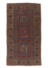 34151 Oriental Rug Turkish Handmade Area Antique Tribal 4'2'' x 7'5'' -4x7- Red Yellow Gold Geometric Design