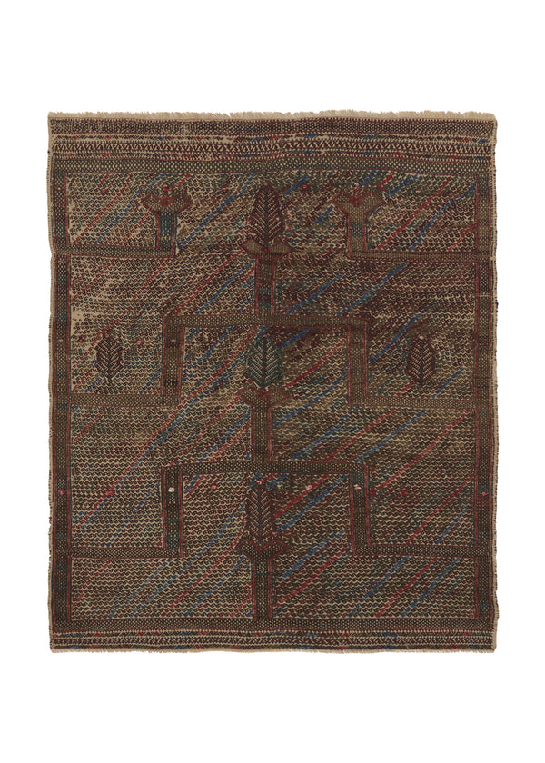 34155 Persian Rug Baloch Handmade Area Tribal 4'1'' x 5'2'' -4x5- Whites Beige Multi-color Kilim Tree of Life Design