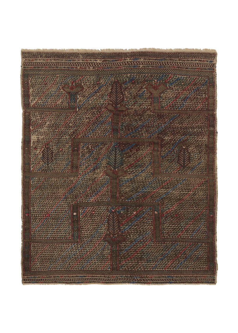 34155 Persian Rug Baloch Handmade Area Tribal 4'1'' x 5'2'' -4x5- Whites Beige Multi-color Kilim Tree of Life Design