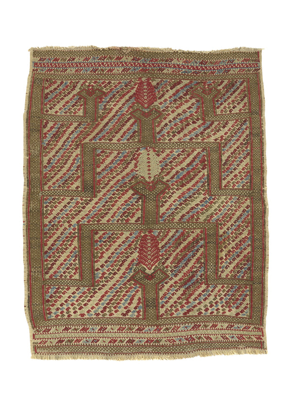 34157 Oriental Rug Turkish Handmade Area Antique Tribal 3'5'' x 4'7'' -3x5- Whites Beige Unusual Prayer Rug Design