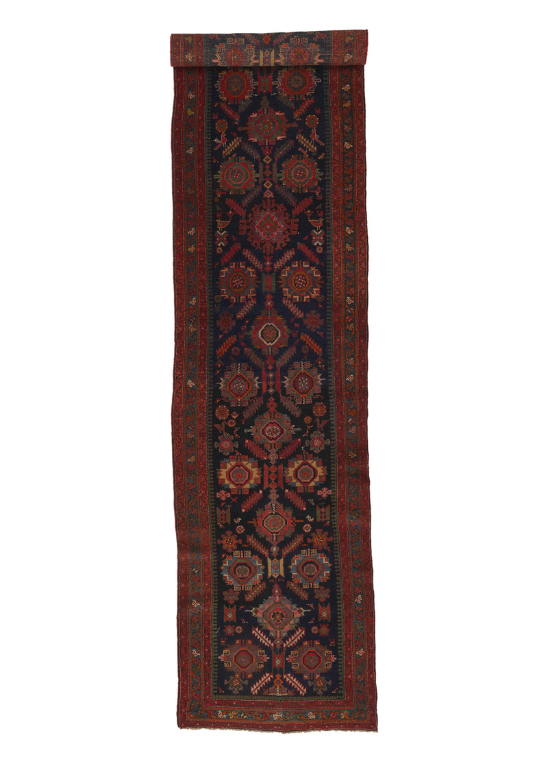 34168 Persian Rug Malayer Handmade Runner Tribal Vintage 3'1'' x 14'0'' -3x14- Red Blue Geometric Design