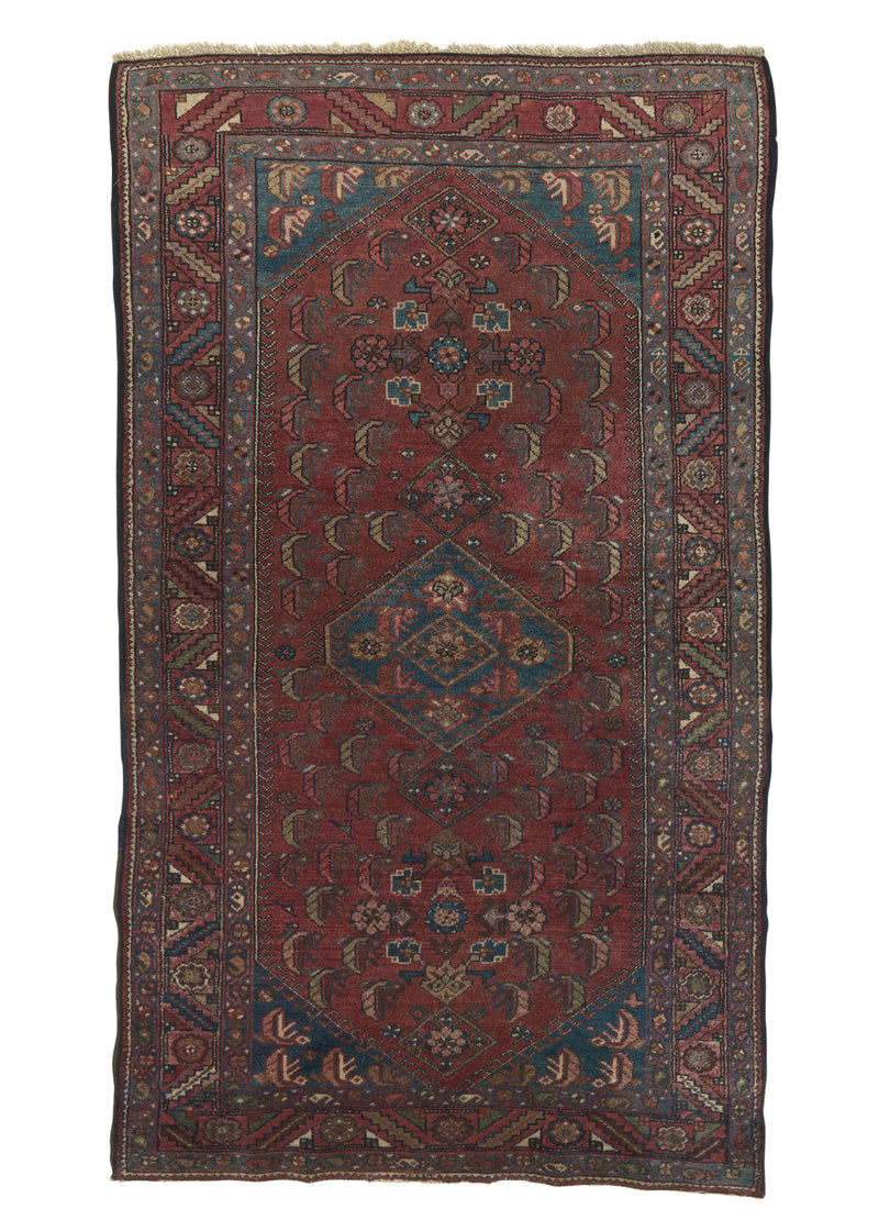 34170 Persian Rug Malayer Handmade Area Tribal Vintage 3'4'' x 5'8'' -3x6- Red Blue Geometric Design