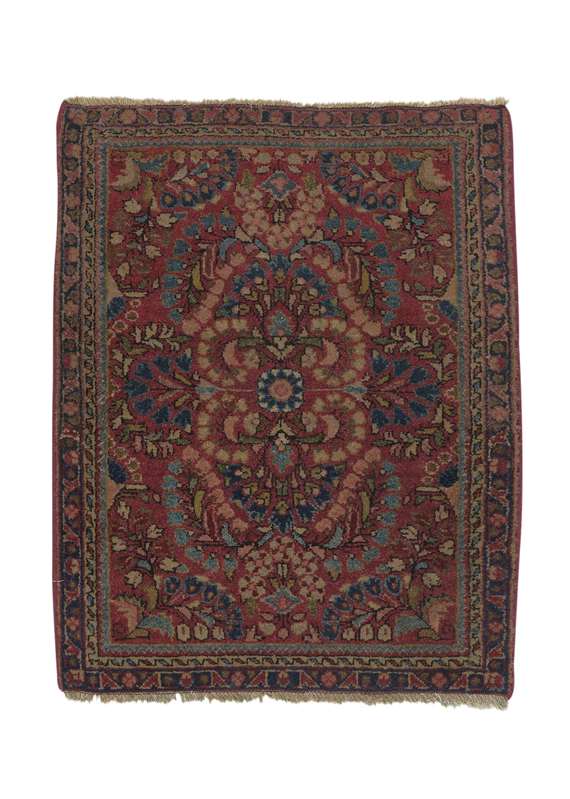 34179 Persian Rug Malayer Handmade Area Antique Tribal 3'7'' x 4'9'' -4x5- Orange Red Floral Design
