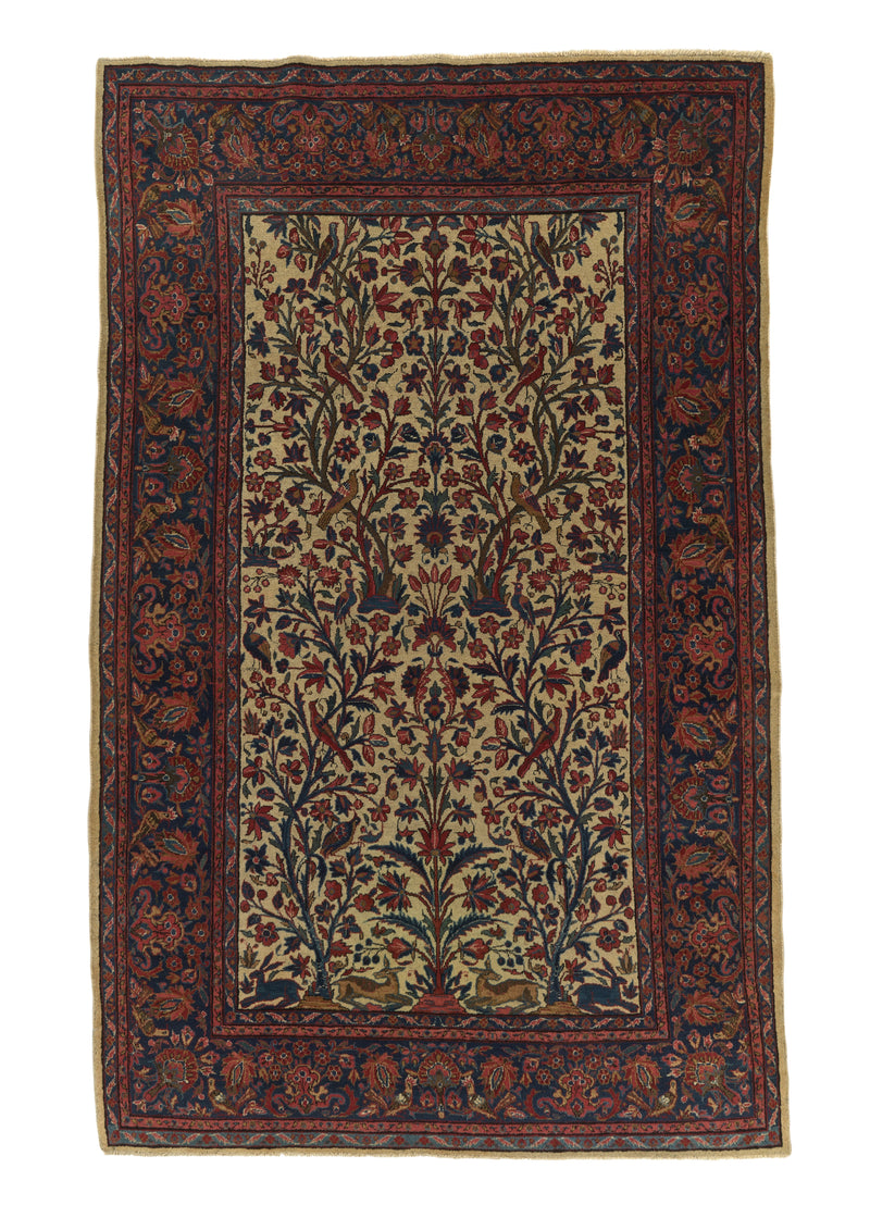 34180 Persian Rug Kashan Handmade Area Antique Traditional 2'6'' x 4'0'' -3x4- Whites Beige Tree of Life Animals Design