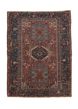 34181 Persian Rug Gharajeh Handmade Area Tribal Vintage 4'7'' x 6'1'' -5x6- Red Blue Geometric Design