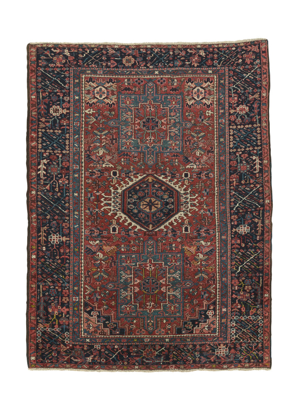 34181 Persian Rug Gharajeh Handmade Area Tribal Vintage 4'7'' x 6'1'' -5x6- Red Blue Geometric Design