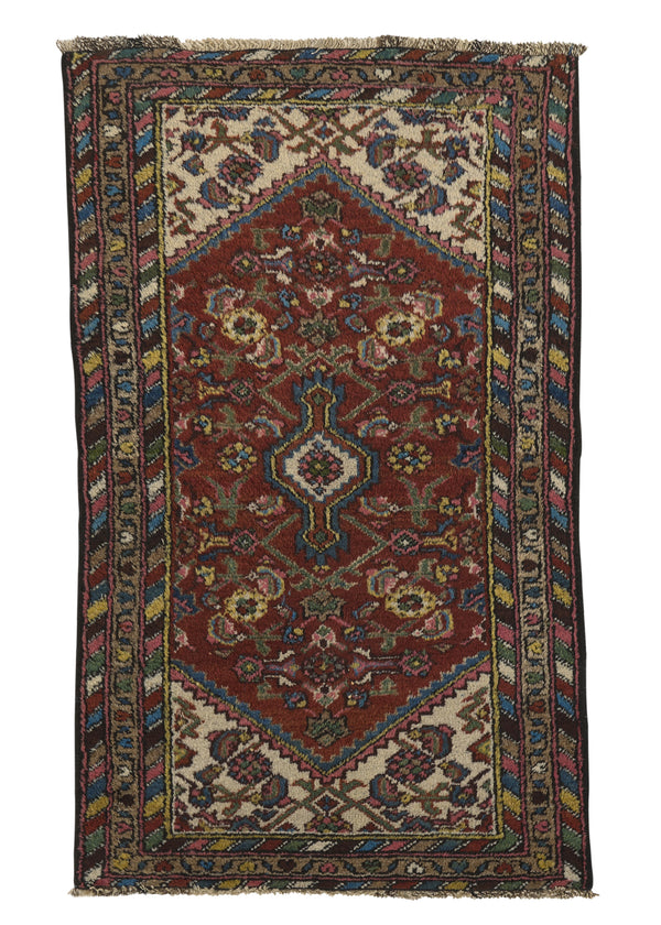 34186 Persian Rug Malayer Handmade Area Tribal Vintage 2'4'' x 4'0'' -2x4- Red Multi-color Geometric Design