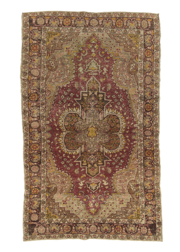 34199 Oriental Rug Turkish Handmade Area Antique Traditional 4'1'' x 7'1'' -4x7- Whites Beige Yellow Gold Brown Floral Design