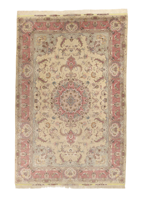 34209 Persian Rug Tabriz Handmade Area Traditional 6'5'' x 10'0'' -6x10- Pink Naghsh Floral Design