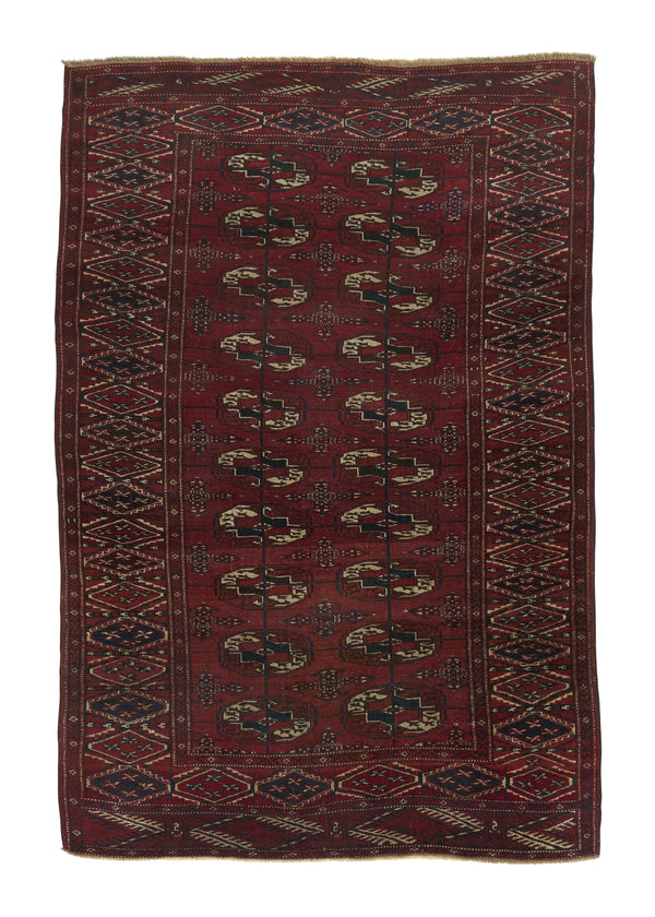 34210 Persian Rug Turkmen Handmade Area Tribal 4'2'' x 6'4'' -4x6- Red Bokhara Design